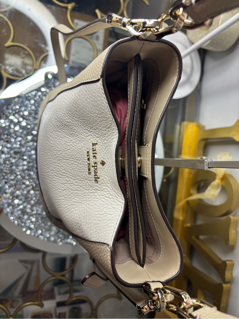 kate spade Lena Two-Tone Pebbled Leather Bucket Bag in Beige and White NWOT - Picture 6 of 16